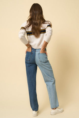 HIGH WAISTED CROSSOVER STRAIGHT JEANS *Online Only* - Premium  at Lonnys NY - Just $90! Shop Womens clothing now