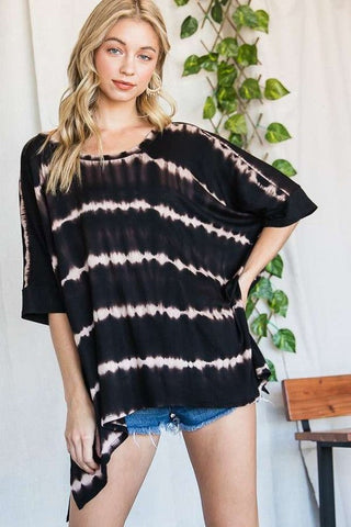 STRIPED TIE DYE ROUND NECK TUNIC  *Online Only* - Premium  at Lonnys NY - Just $60! Shop Womens clothing now
