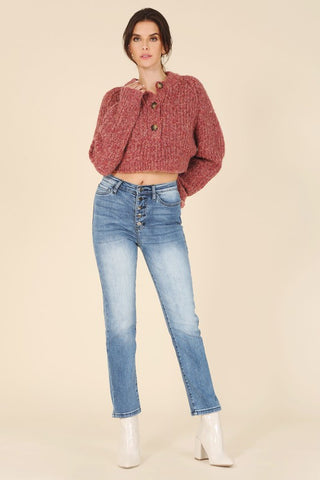 Melange Half Button Sweater *Online Only* - Premium clothing at Lonnys NY - Just $48! Shop Womens clothing now