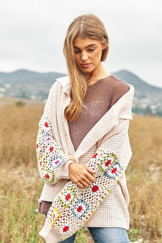 Crochet Floral Printed Long Sleeve Knit Cardigan *Online Only* - Premium  at Lonnys NY - Just $75! Shop Womens clothing now