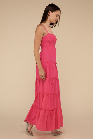Woven Smocked Top Tiered Cami Maxi Dress *Online Only* - Premium dresses at Lonnys NY - Just $49.58! Shop Womens clothing now
