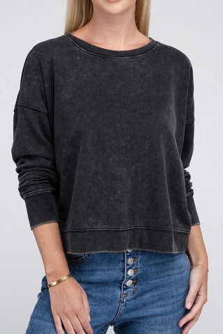 French Terry Acid Wash Boat Neck Pullover *Online Only* - Premium  at Lonnys NY - Just $36! Shop Womens clothing now