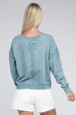 French Terry Acid Wash Boat Neck Pullover *Online Only* - Premium  at Lonnys NY - Just $36! Shop Womens clothing now