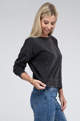 French Terry Acid Wash Boat Neck Pullover *Online Only* - Premium  at Lonnys NY - Just $36! Shop Womens clothing now