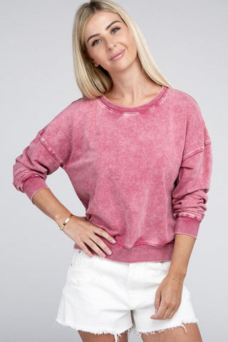French Terry Acid Wash Boat Neck Pullover *Online Only* - Premium  at Lonnys NY - Just $36! Shop Womens clothing now