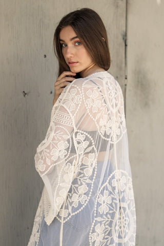 Contrast Mesh Cotton Lace Kimono *Online Only* - Premium kimonos at Lonnys NY - Just $60! Shop Womens clothing now