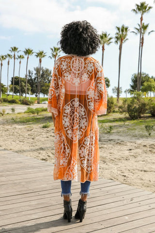 Contrast Mesh Cotton Lace Kimono *Online Only* - Premium kimonos at Lonnys NY - Just $60! Shop Womens clothing now