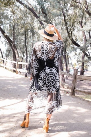 Contrast Mesh Cotton Lace Kimono *Online Only* - Premium kimonos at Lonnys NY - Just $60! Shop Womens clothing now