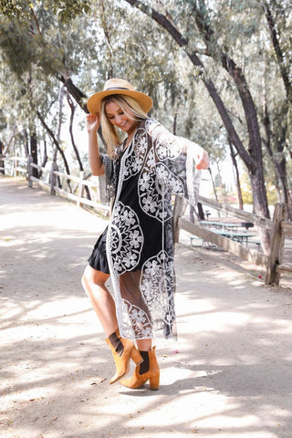 Contrast Mesh Cotton Lace Kimono *Online Only* - Premium kimonos at Lonnys NY - Just $60! Shop Womens clothing now