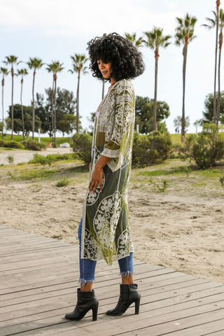 Contrast Mesh Cotton Lace Kimono *Online Only* - Premium kimonos at Lonnys NY - Just $60! Shop Womens clothing now
