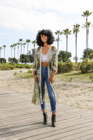 Contrast Mesh Cotton Lace Kimono *Online Only* - Premium kimonos at Lonnys NY - Just $60! Shop Womens clothing now