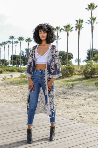 Contrast Mesh Cotton Lace Kimono *Online Only* - Premium kimonos at Lonnys NY - Just $60! Shop Womens clothing now