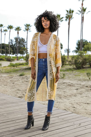 Contrast Mesh Cotton Lace Kimono *Online Only* - Premium kimonos at Lonnys NY - Just $60! Shop Womens clothing now