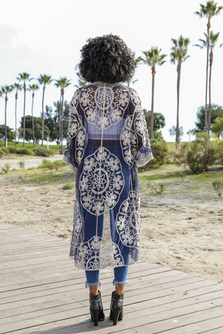 Contrast Mesh Cotton Lace Kimono *Online Only* - Premium kimonos at Lonnys NY - Just $60! Shop Womens clothing now