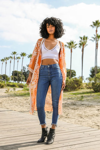 Contrast Mesh Cotton Lace Kimono *Online Only* - Premium kimonos at Lonnys NY - Just $60! Shop Womens clothing now