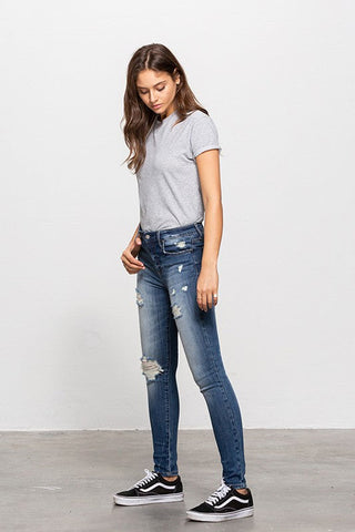 MID-RISE PREMIUM BODY DISTRESSED ANKLE SKINNY *Online Only* - Premium  at Lonnys NY - Just $84! Shop Womens clothing now
