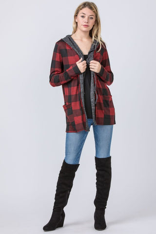 Checker Print Cardigan with Hood *Online Only* - Premium clothing at Lonnys NY - Just $50! Shop Womens clothing now
