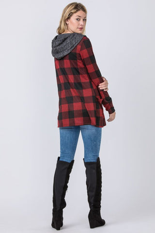 Checker Print Cardigan with Hood *Online Only* - Premium clothing at Lonnys NY - Just $50! Shop Womens clothing now