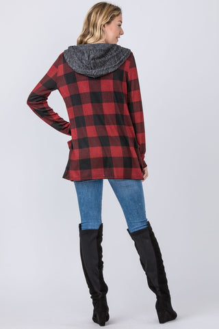 Checker Print Cardigan with Hood *Online Only* - Premium clothing at Lonnys NY - Just $50! Shop Womens clothing now