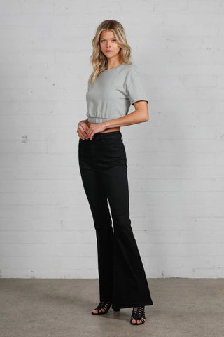 High Rise Wider Black Flare Jeans - Premium clothing at Lonnys NY - Just $88! Shop Womens clothing now