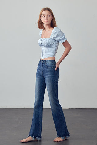 Frayed Hem Flare Jeans *Online Only* - Premium clothing at Lonnys NY - Just $80! Shop Womens clothing now