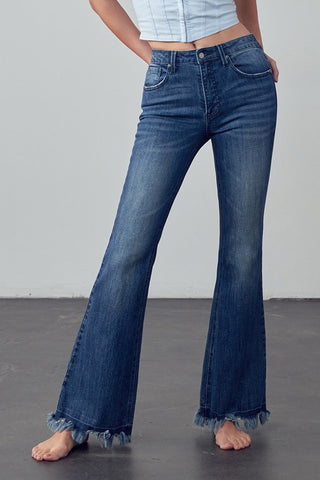 Frayed Hem Flare Jeans *Online Only* - Premium clothing at Lonnys NY - Just $80! Shop Womens clothing now