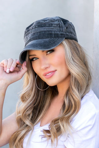 Distressed Cadet Hat Cap  *Online Only* - Premium  at Lonnys NY - Just $25! Shop Womens clothing now
