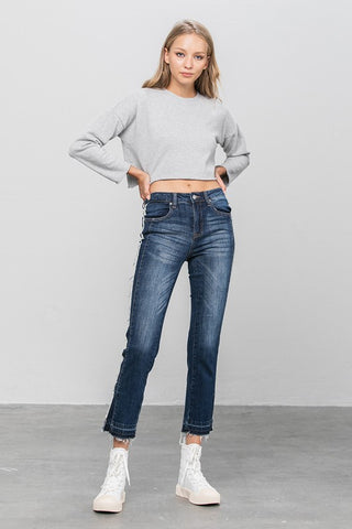 Frayed Hem Cropped Straight Jeans *Online Only* - Premium clothing at Lonnys NY - Just $80! Shop Womens clothing now