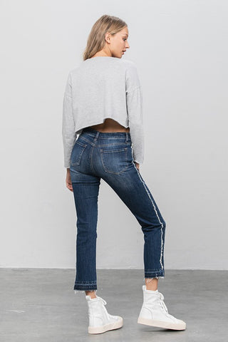 Frayed Hem Cropped Straight Jeans *Online Only* - Premium clothing at Lonnys NY - Just $80! Shop Womens clothing now