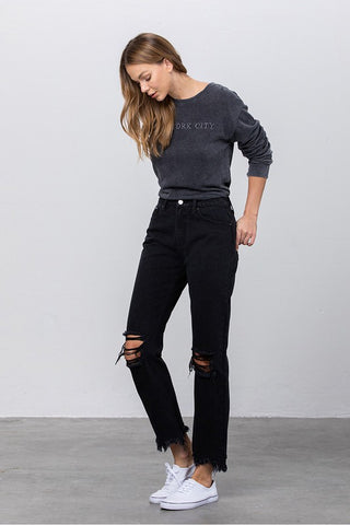 Frayed Straight Leg Jeans *Online Only* - Premium clothing at Lonnys NY - Just $74! Shop Womens clothing now