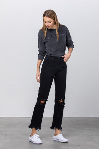 Frayed Straight Leg Jeans *Online Only* - Premium clothing at Lonnys NY - Just $74! Shop Womens clothing now