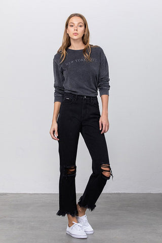 Frayed Straight Leg Jeans *Online Only* - Premium clothing at Lonnys NY - Just $74! Shop Womens clothing now
