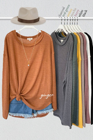 Long Sleeve Bree Waffle Top *Online Only* - Premium clothing at Lonnys NY - Just $39! Shop Womens clothing now