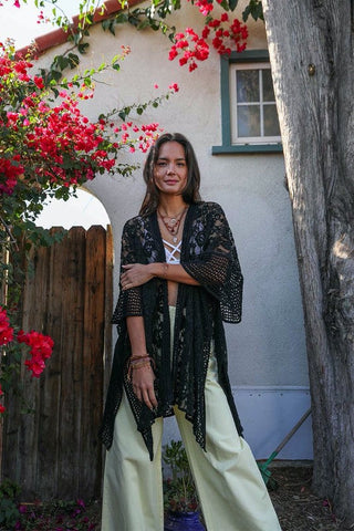 Floral Lace Textured Kimono *Online Only* - Premium  at Lonnys NY - Just $78! Shop Womens clothing now