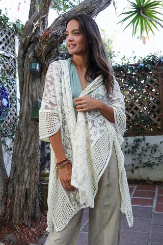 Floral Lace Textured Kimono *Online Only* - Premium  at Lonnys NY - Just $78! Shop Womens clothing now