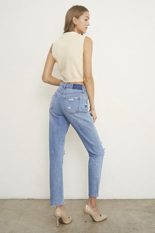 High Rise Distressed Girlfriend Jeans *Online Only* - Premium clothing at Lonnys NY - Just $75! Shop Womens clothing now