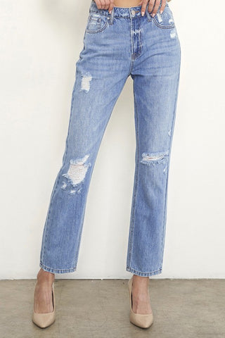 High Rise Distressed Girlfriend Jeans *Online Only* - Premium clothing at Lonnys NY - Just $75! Shop Womens clothing now