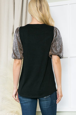Metallic Bubble Sleeve Top *Online Only* - Premium clothing at Lonnys NY - Just $48! Shop Womens clothing now