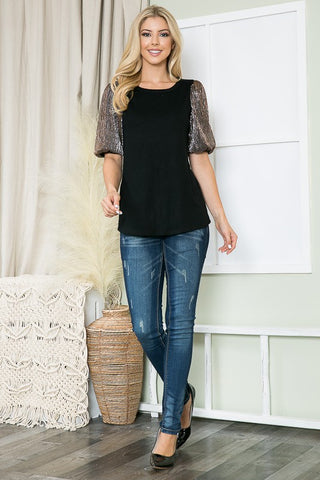 Metallic Bubble Sleeve Top *Online Only* - Premium clothing at Lonnys NY - Just $48! Shop Womens clothing now