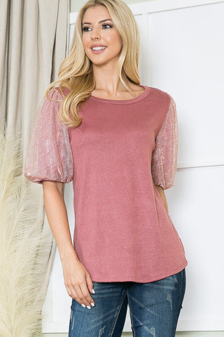 Metallic Bubble Sleeve Top *Online Only* - Premium clothing at Lonnys NY - Just $48! Shop Womens clothing now