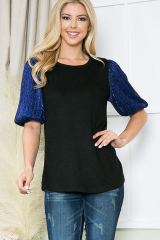 Metallic Bubble Sleeve Top *Online Only* - Premium clothing at Lonnys NY - Just $48! Shop Womens clothing now