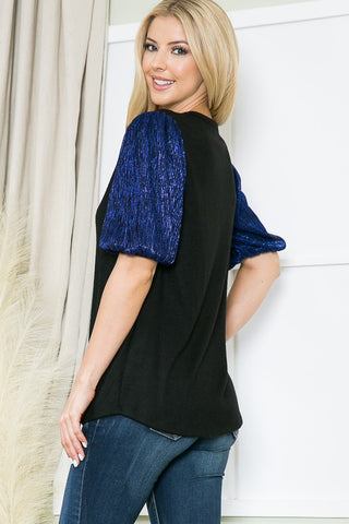 Metallic Bubble Sleeve Top *Online Only* - Premium clothing at Lonnys NY - Just $48! Shop Womens clothing now