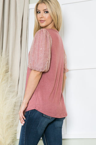 Metallic Bubble Sleeve Top *Online Only* - Premium clothing at Lonnys NY - Just $48! Shop Womens clothing now