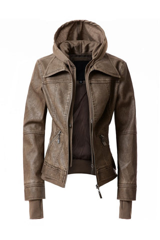 Hooded PU Leather Jacket *Online Only* - Premium clothing at Lonnys NY - Just $75! Shop Womens clothing now
