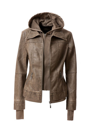 Hooded PU Leather Jacket *Online Only* - Premium clothing at Lonnys NY - Just $75! Shop Womens clothing now