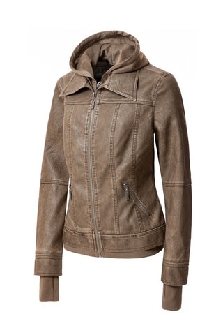 Hooded PU Leather Jacket *Online Only* - Premium clothing at Lonnys NY - Just $75! Shop Womens clothing now