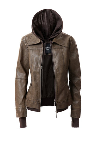 Hooded PU Leather Jacket *Online Only* - Premium clothing at Lonnys NY - Just $75! Shop Womens clothing now
