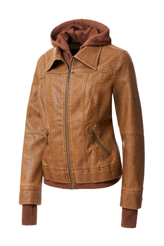 Hooded PU Leather Jacket *Online Only* - Premium clothing at Lonnys NY - Just $75! Shop Womens clothing now