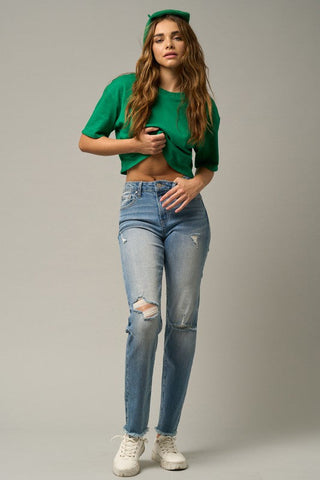 MID-RISE SLIM TAPERED JEANS - Premium  at Lonnys NY - Just $85! Shop Womens clothing now