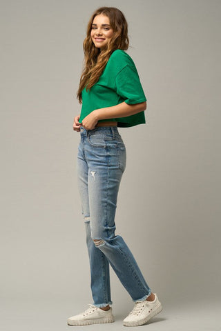 MID-RISE SLIM TAPERED JEANS - Premium  at Lonnys NY - Just $85! Shop Womens clothing now